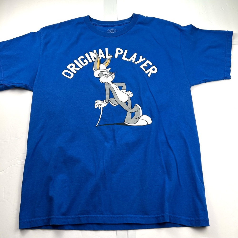 Looney Tunes ‘Original Player’ Bugs Bunny Graphic Tee Unisex size L Royal Blue - Picture 4 of 8